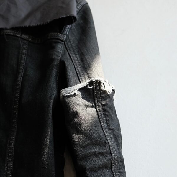 Rick Owens Worker Denim:Satin Jacket Black Waxed - Hình ảnh 2