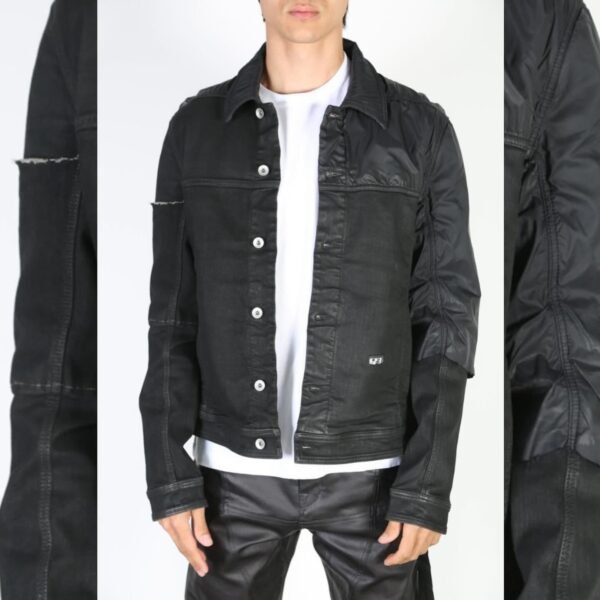 Rick Owens Worker Denim:Satin Jacket Black Waxed - Hình ảnh 7