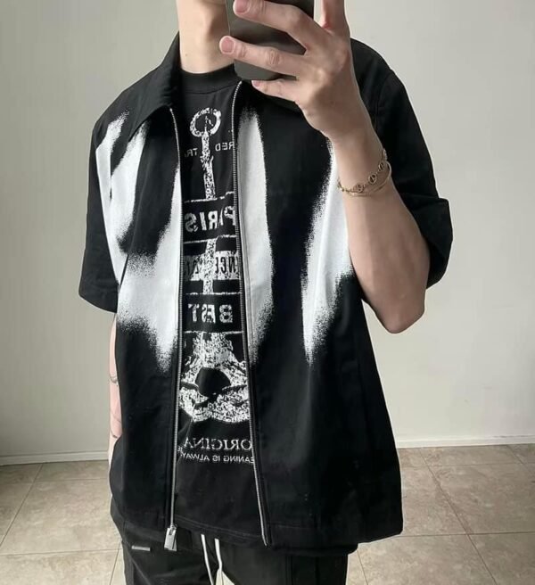1017 ALYX 9SM Zip Up Short Sleeved Shirt Black - Hình ảnh 3