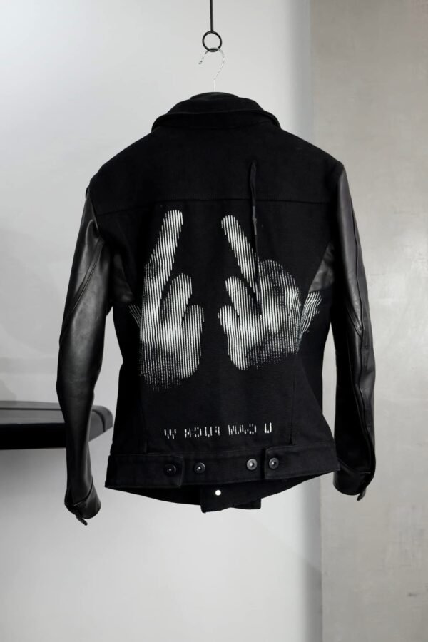 11 By BORIS BIDJAN SABERI “ Fck W “ Leather Denim Jacket / Black
