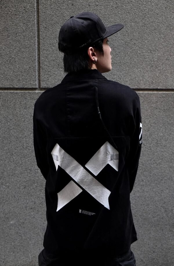 11 BY BORIS BIDJAN SABERI Cross Print Denim Shirt Jacket / Black - Hình ảnh 2