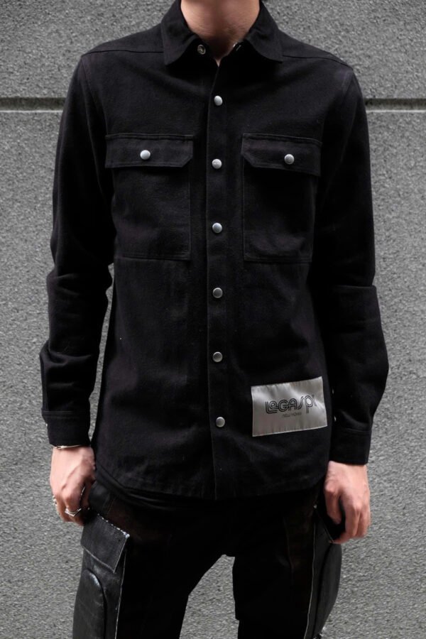 Rick Owens FW19 Larry Cotton Flannel Legaspi Overshirt Black - Hình ảnh 3