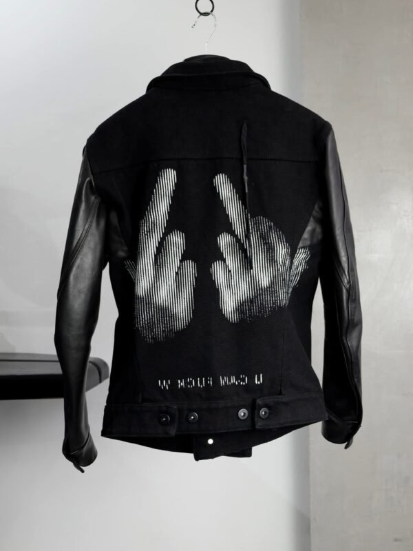 11 By BORIS BIDJAN SABERI “ Fck W “ Leather Denim Jacket / Black