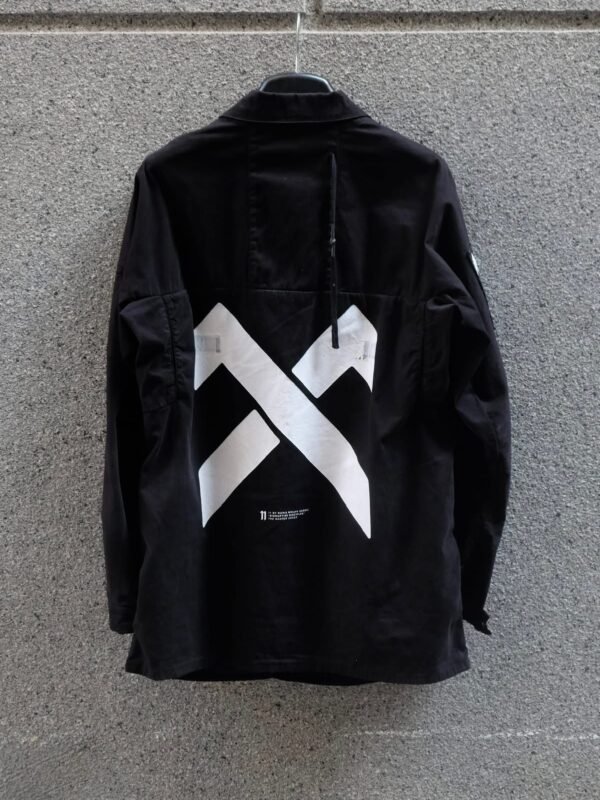 11 BY BORIS BIDJAN SABERI Cross Print Denim Shirt Jacket / Black