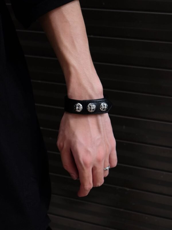 Chrome Hearts Bent Cross Leather Bracelet